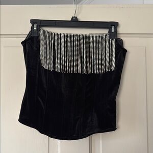 Black Velvet Corset Top with Diamond Fringe